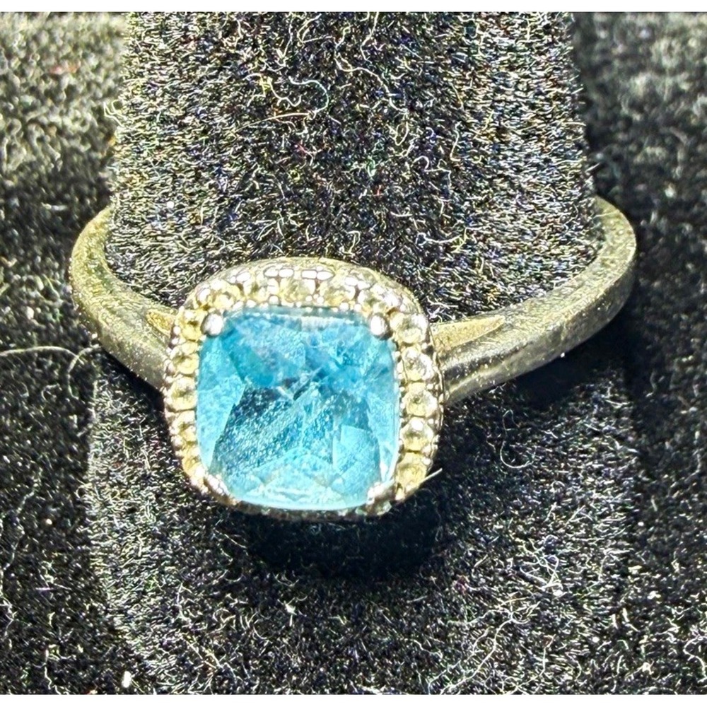 925 Sterling Silver Blue Cushion Cut Halo Ring Size 8.5 A/M Hallmark 2.02g